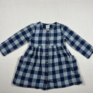 Hanna Andersson Blue Gingham Plaid Long Sleeve Dress Girls Size 3T